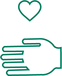 icono de una mano con un corazón que representa la solidaridad